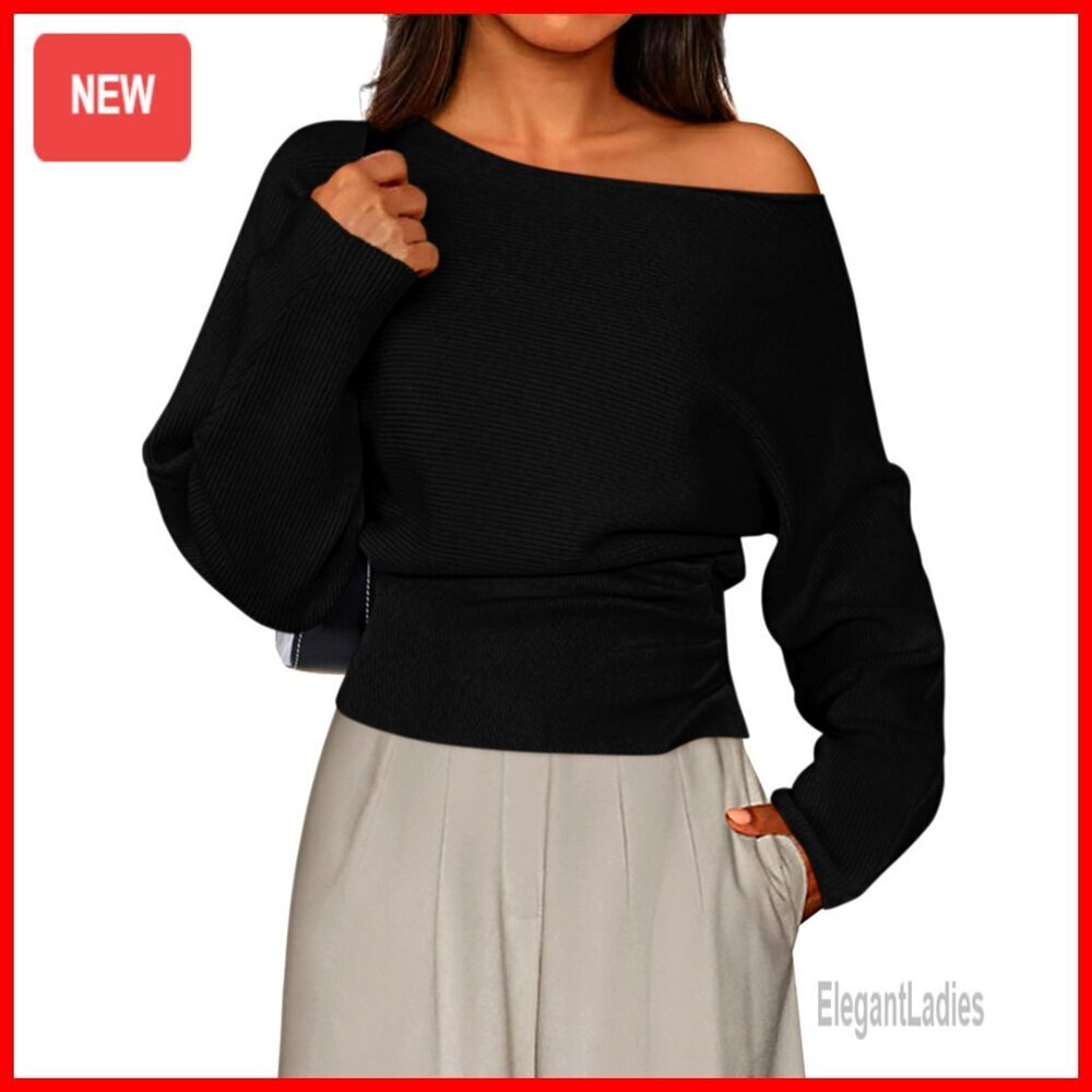 Off Shoulder Batwing Sleeve Pullover Sweater Fall Winter Long Sleeve
